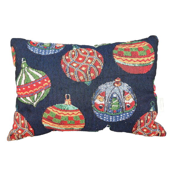 Christmas Tapestry Throw Pillow 16"x12" Blue Santa Sleigh Presents Ornaments Hol - Picture 2 of 12